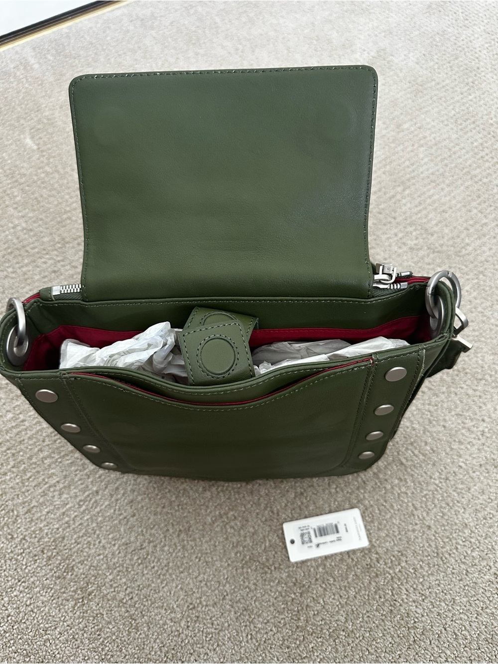 Hammitt Olive Green Leather Studded Saddle Bag - Picture 3 of 8